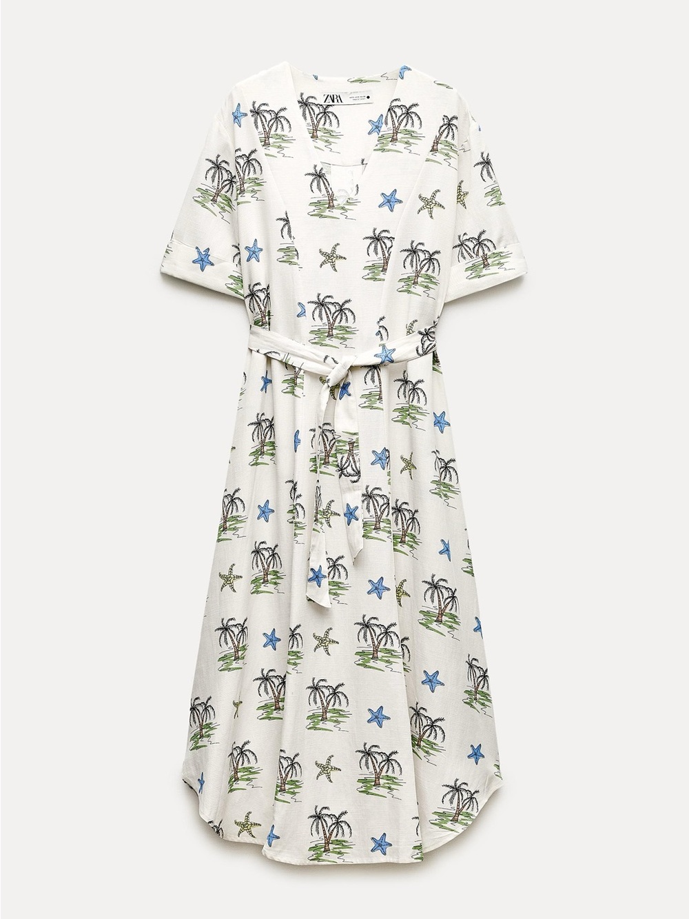 ZARA NWT ECRU PRINTED MIDI SHIRT DRESS ZW COLLECTION SIZE M